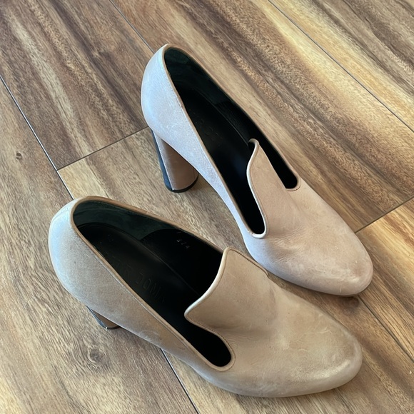 Damir Doma Womens Nude Leather heeled loafer Pumps Shoes Size 37.5 - Picture 3 of 10